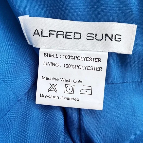 NWT Alfred Sung Dusk Blue Bridesmaid Sateen Full Length High Neck Twill Dress 4 - Picture 7 of 12